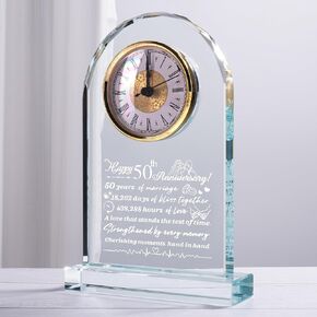 50th Wedding Anniversary Crystal Gifts for Parents Couple Husband Wife, Roman Numeral Quartz Clock for Desk Shelf Mantel Table Decoration