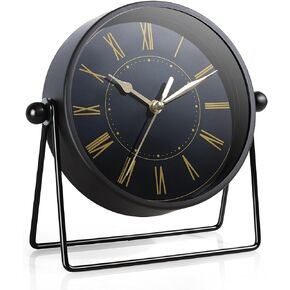 AYRELY® Vintage Black Metal Desk Clock,Battery Operated Mantel Clocks, Decorative Table Clocks with Adjustable Angle for Fireplace Farmhouse Shelf Living Room Décor (Black/Gold)