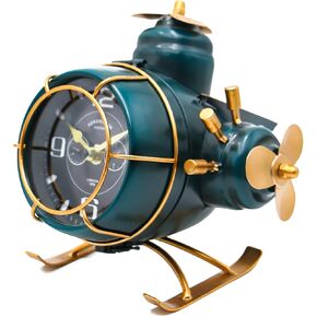 YOUKI Vintage Airplane Desk Shelf Clocks Steampunk Clock Tabletop Clock Gifts for Dad Him Boyfriend Office Metal Sculpture Man Cave Decor Battery Operated No Ticking 8.6 * 7.5 Inches
