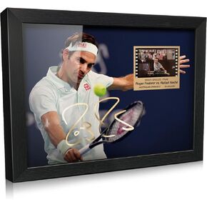 ORIMAMI Tennis Player Gifts | Signed Roger Federer Wooden Framed Photo Art Decor with Film Display | Cool Collectible Gift for Tennis Fans - 8"x6"