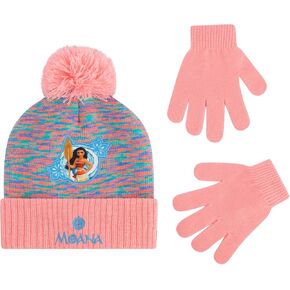 Disney Moana Beanie Hat and Gloves Set, Girls Cuffed Knit Cap with Pom and Matching Gloves, Multi, One Size