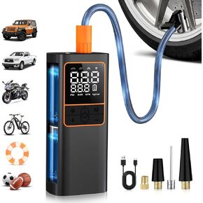 Tire Inflator Portable Air Compressor,150PSI Cordless Air Pump for Car Tires, Electric Bike Tire Pump with Digital Pressure Gauge and LED Light, Portable Tire Inflator for Car, Moto, Bicycle, Ball