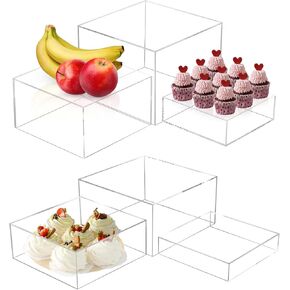 6 Pack Acrylic Display Boxes Cube Riser, Food Display Stands for Party Buffet Risers White Cake Stand Acrylic Square Food Display Set Dessert Table Display Nesting Riser Jewelry Display Holder