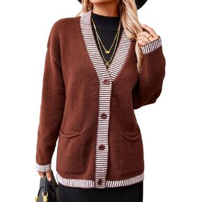 Women's Cardigan Knit Sweaters V Neck Button Long Sleeve Chunky Knit Top 2024 Fashion Coat with Pockets