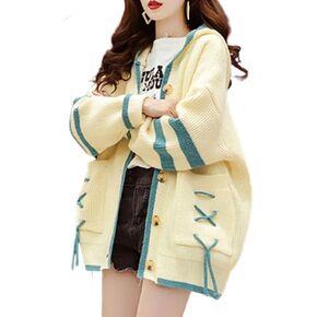 FindThy Women’s Kawaii Color Block Cardigan Casual Button Up Long Sleeve Cute Sweater Cardigans