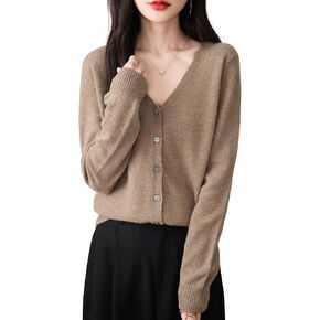 Women's 100% Merino Wool Cardigan 2024 Fall Winter Sexy V Neck Long Sleeve Lightweight Knit Cardigan Sweater
