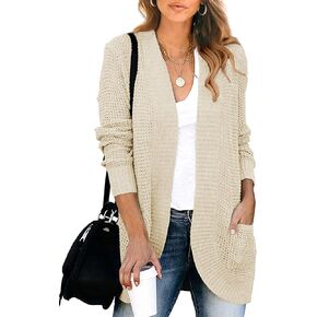 KIRUNDO Cardigan Sweaters for Women 2024 Fall Open Front Long Sleeve Loose Lightweight Knit Sweater Coat with Pockets