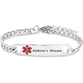 Medical Alert ID Bracelets for Men Women Stainess Steel Chain SOS Emergency Identification ICE Health Allergy Awareness Jewelry Adjustable
