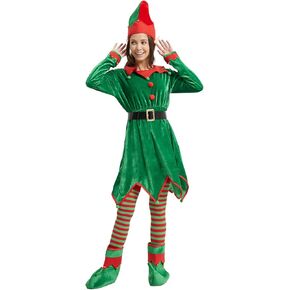 مجموعة أزياء Elf النسائية مكونة من 6 قطع لبدلة عيد الميلاد التنكرية للبالغين