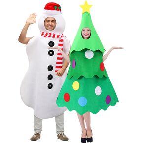 2 Pcs Snowman Costume and Christmas Tree Costume Set over the Head Christmas Outfit for Christmas Cosplay Winter Parades Holiday Parties