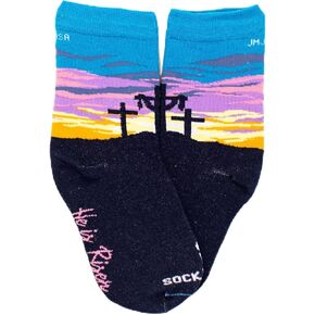 Sock Religious He Is Risen Easter Sunrise Calvary Crosses Navy Blue One Size Fits Most Polyester Blend Boys and Girls Catholic Inspirational Fun Crew Socks, Kids