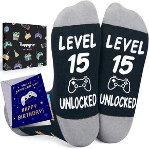 HAPPYPOP 15th Birthday Gifts Ideas for Boys - Socks for Boys Girls Age 15, Birthday Presents with Greeting Card for 15 Year Olds Teens