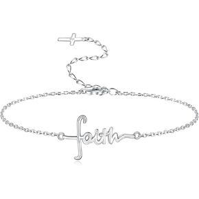 MANBU Sterling Silver Cross Bracelet for Women: Faith Cross Adjustable Bracelet Jewelry Faith Gifts for Teens