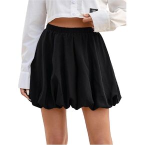 Verdusa Women's Y2k Bubble Mini Skirt Ruffle Hem Elastic Waist Pleated Short Skirts