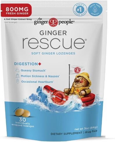 The Ginger People Ginger Rescue Digestive Wellness Lozenges (Soft) | Extra Strength - 800mg | Nausea, Upset Stomach, Motion Sickness, Mild Heartburn, Indigestion, 30 Count in Saudi Arabia