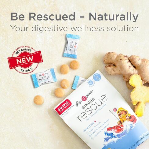 The Ginger People Ginger Rescue Digestive Wellness Lozenges (Soft) | Extra Strength - 800mg | Nausea, Upset Stomach, Motion Sickness, Mild Heartburn, Indigestion, 30 Count in Saudi Arabia