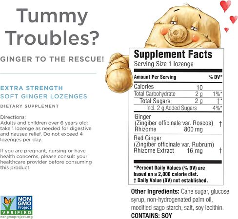 The Ginger People Ginger Rescue Digestive Wellness Lozenges (Soft) | Extra Strength - 800mg | Nausea, Upset Stomach, Motion Sickness, Mild Heartburn, Indigestion, 30 Count in Saudi Arabia