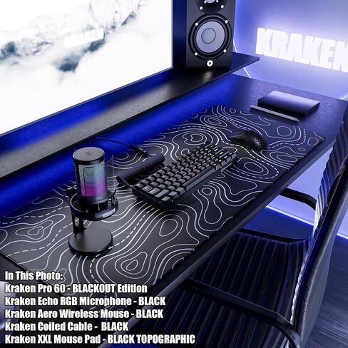 Kraken Echo RGB USB Condenser Microphone for Gaming, Podcast & Streaming for PC, PS5, PS4, MAC, Laptops. Touch Mute - Gain Knob - Monitoring - Controllable RGB - PC Gaming Mic with Boom Arm (Black) in Saudi Arabia