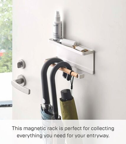 منظم المدخل المغناطيسي Yamazaki Home Tosca للمظلات أو الحقائب، وحدة تخزين حائطية في غرفة الطين مع صينية ووتاد خشبي - فولاذ + خشب - in Kuwait