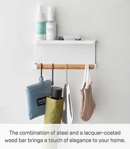 منظم المدخل المغناطيسي Yamazaki Home Tosca للمظلات أو الحقائب، وحدة تخزين حائطية في غرفة الطين مع صينية ووتاد خشبي - فولاذ + خشب - in Kuwait