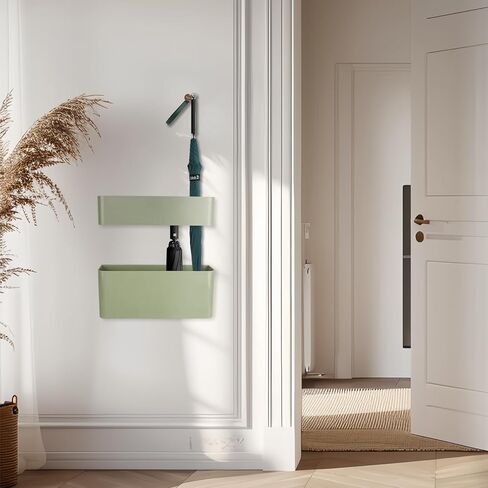 Umbrella Holder Wall Mounted, Umbrella Stand for Entryway with Drain Tray, Adjustable Umbrella Storage Rack for Indoor Outdoor (Green) in Kuwait