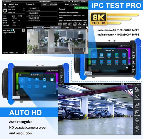 جهاز اختبار كاميرا CCTV من Rsrteng، IPC-7600C Plus مع جهاز تتبع الكابل WT255 4K 8MP 8K 32MP 8160 * 3616P IP كاميرا اختبار 7 بوصة شاشة لمس عالية الدقة IPC Tester دعم WiFi Audio POE HDMI مخرج DC in Saudi Arabia
