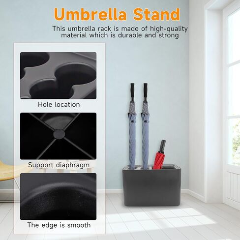 Umbrella Holder, Umbrella Holder for Entryway with Removable Drip Tay,Indoor Outdoor Plastic Umbrella Stand for Long & Folding Umbrella, Parasol, Store 10 Umbrella (Black) in Saudi Arabia