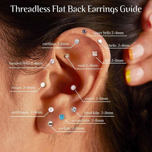 Jstyle 20G Push-in Threadless Flat Back Earrings for Women Mens Surgical Steel Stud Earrings for Sensitive Ears, 14K Gold Plated Pearl Opal Ball Heart CZ Cartilage Earring Sets Hypoallergenic in Saudi Arabia