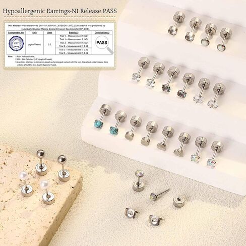 Jstyle 20G Push-in Threadless Flat Back Earrings for Women Mens Surgical Steel Stud Earrings for Sensitive Ears, 14K Gold Plated Pearl Opal Ball Heart CZ Cartilage Earring Sets Hypoallergenic in Saudi Arabia