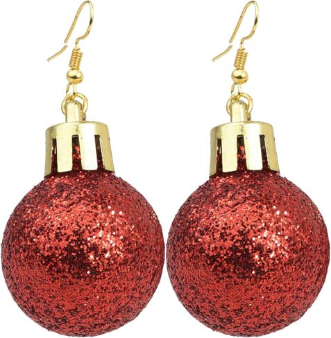 Red Sparkly Ornaments Dangle Earrings, Christmas Party Accessories, Holiday Jewelry, 2.25 Inches in Saudi Arabia