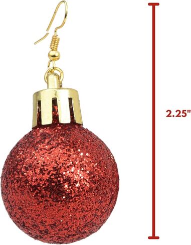 Red Sparkly Ornaments Dangle Earrings, Christmas Party Accessories, Holiday Jewelry, 2.25 Inches in Saudi Arabia