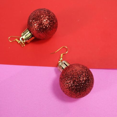 Red Sparkly Ornaments Dangle Earrings, Christmas Party Accessories, Holiday Jewelry, 2.25 Inches in Saudi Arabia
