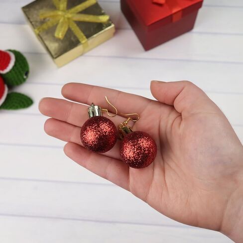 Red Sparkly Ornaments Dangle Earrings, Christmas Party Accessories, Holiday Jewelry, 2.25 Inches in Saudi Arabia