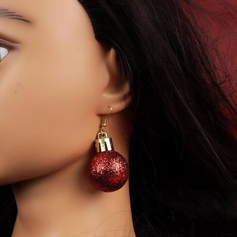 Red Sparkly Ornaments Dangle Earrings, Christmas Party Accessories, Holiday Jewelry, 2.25 Inches in Saudi Arabia