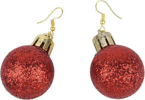 Red Sparkly Ornaments Dangle Earrings, Christmas Party Accessories, Holiday Jewelry, 2.25 Inches in Saudi Arabia