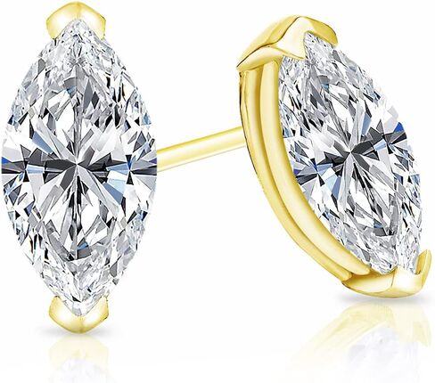 3/5 to 1 2/5 Carat Lab Grown Diamond Marquise Cut Stud Earrings in 14k White or Yellow Gold (VS-SI, cttw) V Prong Push Back by Diamond Wish in Saudi Arabia