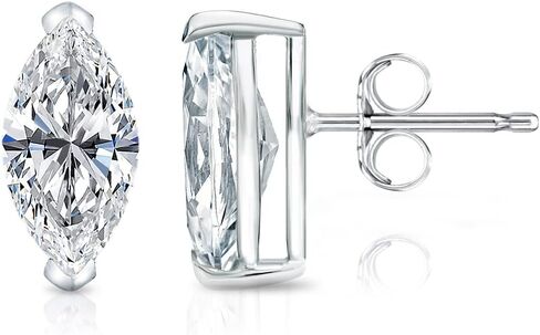 3/5 to 1 2/5 Carat Lab Grown Diamond Marquise Cut Stud Earrings in 14k White or Yellow Gold (VS-SI, cttw) V Prong Push Back by Diamond Wish in Saudi Arabia
