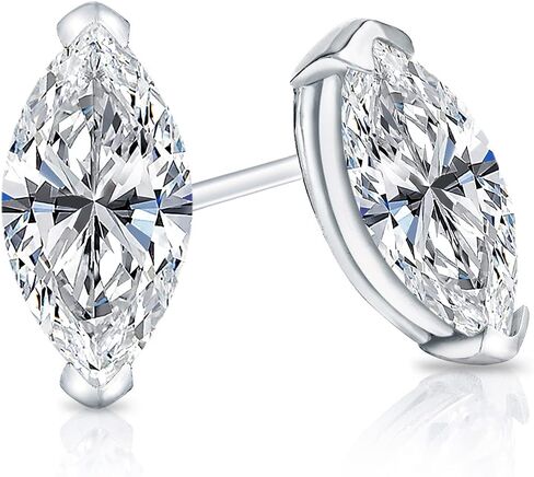 3/5 to 1 2/5 Carat Lab Grown Diamond Marquise Cut Stud Earrings in 14k White or Yellow Gold (VS-SI, cttw) V Prong Push Back by Diamond Wish in Saudi Arabia
