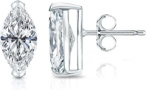 3/5 to 1 2/5 Carat Lab Grown Diamond Marquise Cut Stud Earrings in 14k White or Yellow Gold (VS-SI, cttw) V Prong Push Back by Diamond Wish in Saudi Arabia