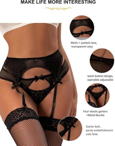 Garter Belts Plus Size Lace High Waisted Suspender Belt with 4 Metal Clip for Women's Stockings/Lingerie Black in Saudi Arabia