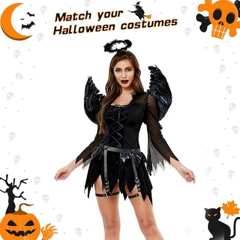 حزام رباط للساق من جلد البولي يوريثان للنساء من WERFORU حزام خصر للسيدات على الطراز القوطي الصخري مع أربطة للساق (أسود E، خصر مناسب 22 بوصة - 37 بوصة ومحيط الساق 17 بوصة - 25 بوصة) in Kuwait