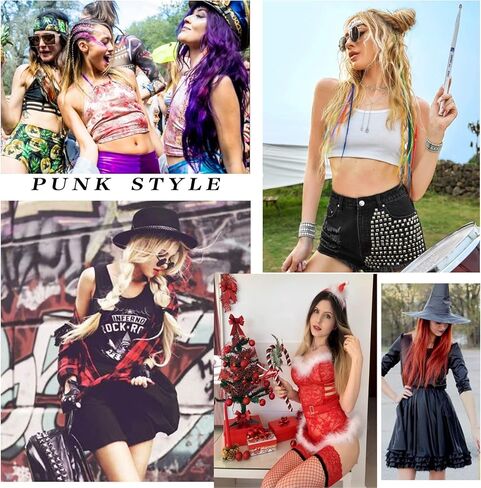 حزام رباط للساق من جلد البولي يوريثان للنساء من WERFORU حزام خصر للسيدات على الطراز القوطي الصخري مع أربطة للساق (أسود E، خصر مناسب 22 بوصة - 37 بوصة ومحيط الساق 17 بوصة - 25 بوصة) in Kuwait