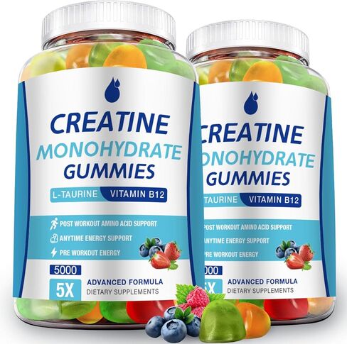 Creatine Monohydrate Gummies 5000mg for Men & Women 2 Packs, Creatine Monohydrate Chew for Boost Focus, Muscle Strength, 5g Creatine Monohydrate per Serving, Sugar Free, Vegan in Saudi Arabia