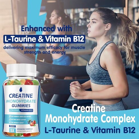 Creatine Monohydrate Gummies 5000mg for Men & Women 2 Packs, Creatine Monohydrate Chew for Boost Focus, Muscle Strength, 5g Creatine Monohydrate per Serving, Sugar Free, Vegan in Saudi Arabia