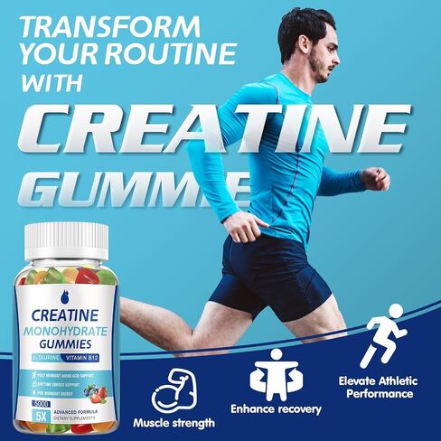 Creatine Monohydrate Gummies 5000mg for Men & Women 2 Packs, Creatine Monohydrate Chew for Boost Focus, Muscle Strength, 5g Creatine Monohydrate per Serving, Sugar Free, Vegan in Saudi Arabia