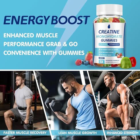 Creatine Monohydrate Gummies 5000mg for Men & Women 2 Packs, Creatine Monohydrate Chew for Boost Focus, Muscle Strength, 5g Creatine Monohydrate per Serving, Sugar Free, Vegan in Saudi Arabia