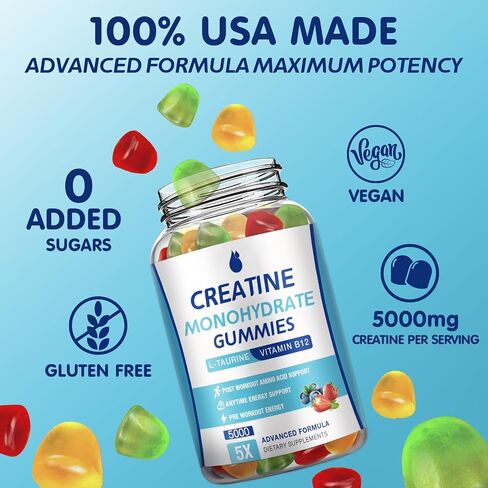 Creatine Monohydrate Gummies 5000mg for Men & Women 2 Packs, Creatine Monohydrate Chew for Boost Focus, Muscle Strength, 5g Creatine Monohydrate per Serving, Sugar Free, Vegan in Saudi Arabia