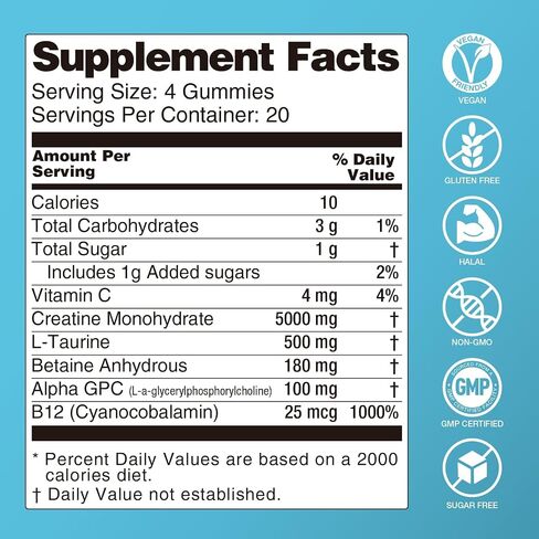 Creatine Monohydrate Gummies 5000mg for Men & Women 2 Packs, Creatine Monohydrate Chew for Boost Focus, Muscle Strength, 5g Creatine Monohydrate per Serving, Sugar Free, Vegan in Saudi Arabia