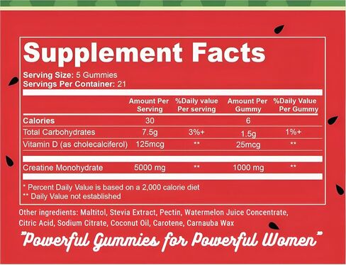 Creatine Monohydrate Booty Gummies Supplement for Women 5g, Glute Builder, Creatine Powder Alternative, Creatina Monohidratada, Gym Essentials Women - No Bloating, SugarFree, Vegan (105 Ct Watermelon) in Saudi Arabia