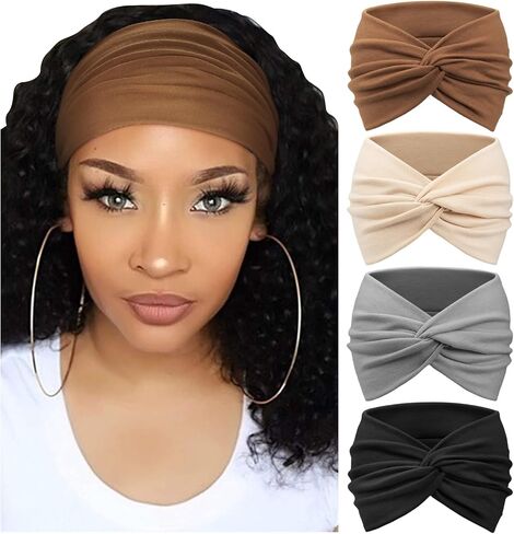 DRESHOW 4 Pack Turban Headbands for Women Wide Vintage Head Wraps Knotted Cute Hair Band Accessories in Kuwait